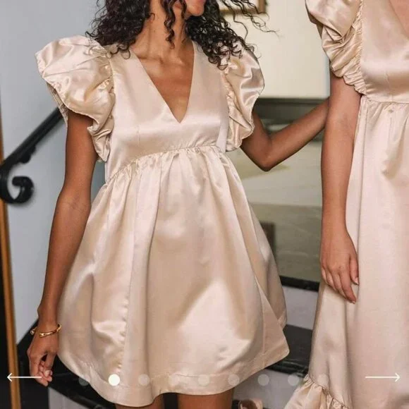 Cleobella Nahla Dutchess Mini Dress in Champagne - NEW - Picture 8 of 9